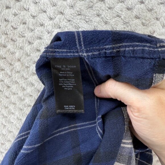 Rag & Bone Top Birdie Plaid Button Down Shirt Long Sleeve Blue Tan Gray Size LG - Picture 8 of 8